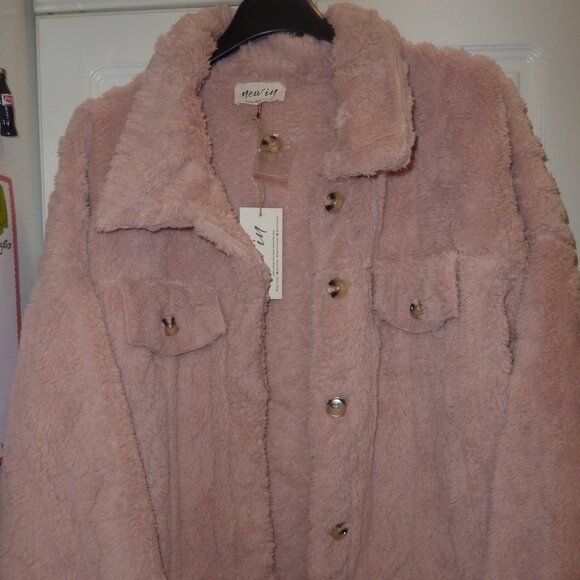 NWT VeryJ New In Super Soft Fleece Fur Jacket Shacket Button Down In Blush 1X - Picture 1 of 7